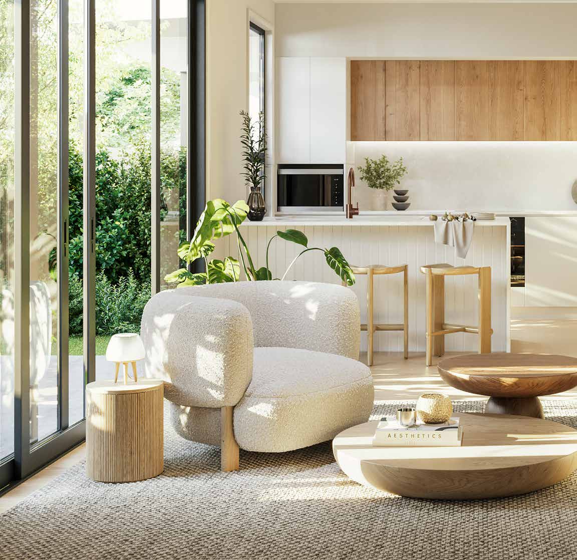 Kitchen and dining — stone benchtops, timber joinery
